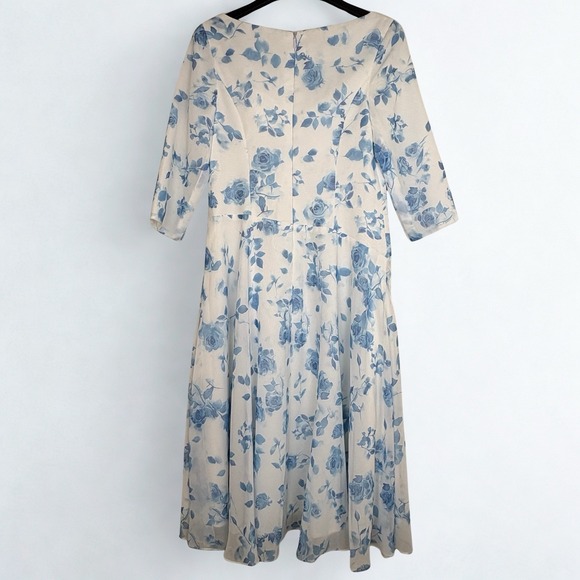 JJ's House A-Line Pleated Chiffon Dress Size US 10 -Anahita White/Blue Floral - Picture 5 of 10